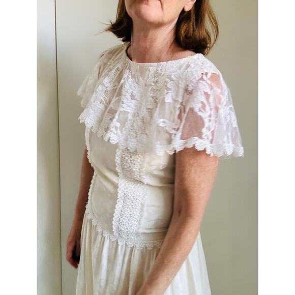 VTG 80s Jessica McClintock Silk Dress Cream White Lace Modern SZ 6-8 Coquette - Picture 14 of 14